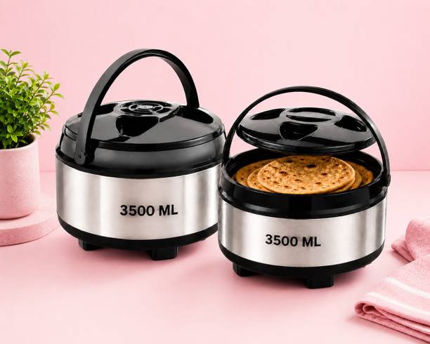 SHADDYS COLLECTION 3500 ML Double Wall Insulated Stainless Steel Casserole Pack of 2 Cook and Serve Casserole Set