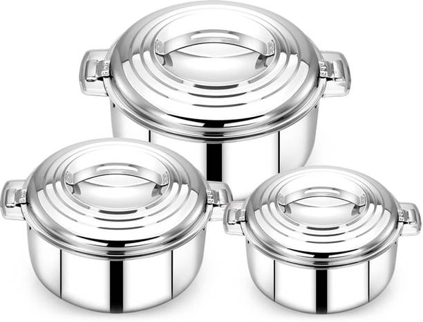 MITHALI Mithali ® Steel Double Insulated Hot Pot Thermoware Casserole Pack of 3 Cook and Serve Casserole Set