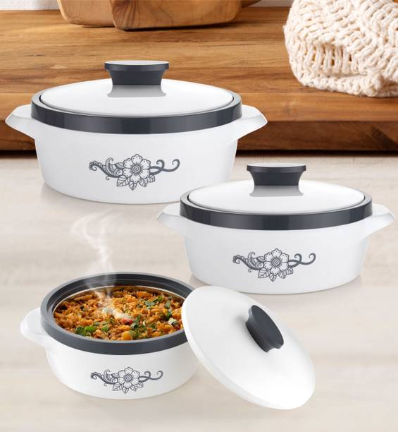 नारिया NEW CASSEROLE SET COMES WITH 3 DIFFERENT CAPACITY FOR EVERYDAY USE AT HOME 3 का पैक थर्मोवेयर कैसरोल सेट