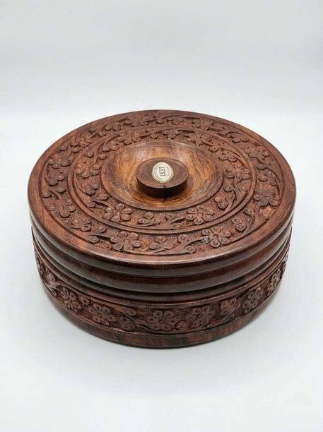 Global True Wooden Carved Chapati Box Serve Casserole