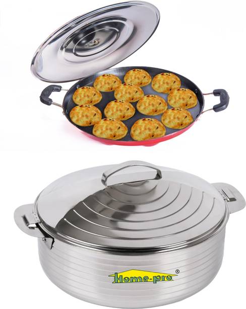 Home-pro Casserole 3500ML and Appam 12 Cavity Aluminium Pack of 2 Serve Casserole Set