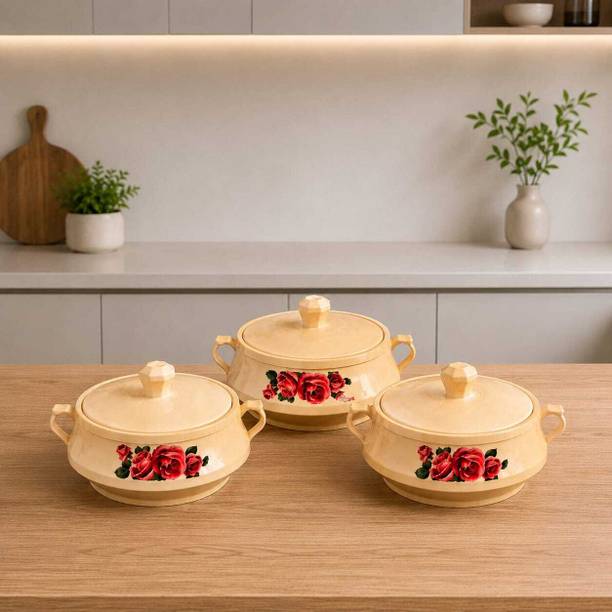 KITCHENSOME 3 Pcs Casserole Set with Lid | 4500 ml (2 Pcs) + 6500 ml (1 Pcs Pack of 3 Cook and Serve Casserole Set
