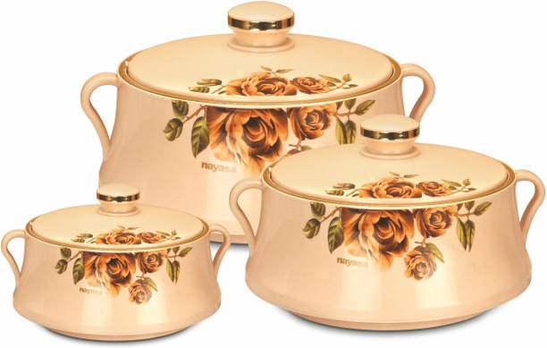 NAYASA Lorenzo Isulated Casserole Set of 3 | Stainless Steel Inner | Food Grade | Beige Pack of 3 Serve Casserole
