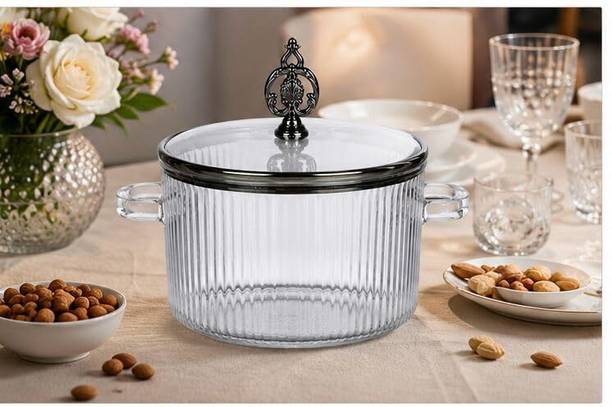 KEDANSH Premium Glass Storage Jar with Decorative Lid & Handles – Multipurpose Container Cook and Serve Casserole