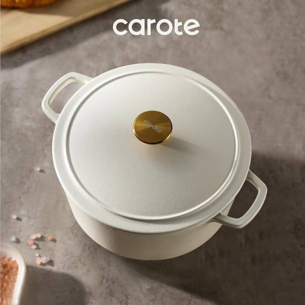 Carote Enamel Coated Cast Iron Dutch Oven Biryani Pot with Lid, White, Heavy Bottom Cook and Serve Casserole