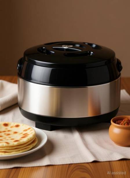 yk brothers Stainless Steel Hot Meal Serving Insulated Casserole for roti chapati with Plastic Cover and Bottom Set of 1 3500ml Thermoware Casserole Pot 17 cm diameter 3 L capacity