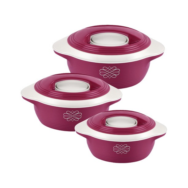cello Ripple Inner Stainless Steel Hot Pot | Firm Twist Lock & Handles |Set of 3, Pink Thermoware Casserole Set