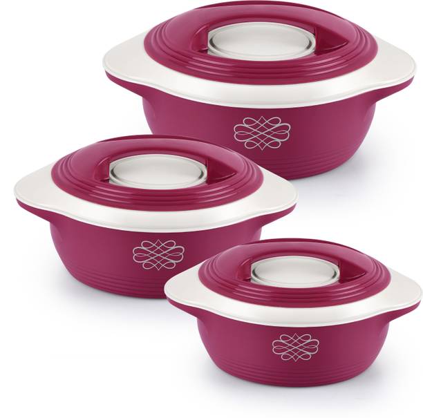 सेलो Ripple Inner Stainless Steel Hot Pot | Firm Twist Lock & Handles |Set of 3, Pink थर्मोवेयर कैसरोल सेट