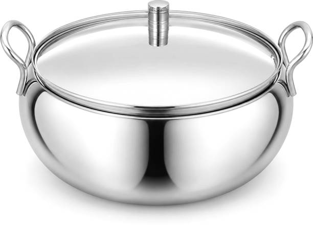 Aanya Homecraft Stainless Steel Hot Pot with Lid & Side Handles Cook and Serve Casserole Set
