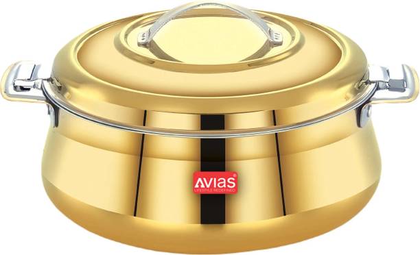 AVIAS Riara Gold Stainless Steel Casserole with Twist Lock, Sturdly Side Handles 2.5 L Serve Casserole