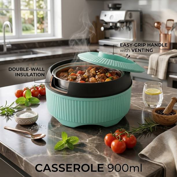 MARQUEONN 900ml Insulated Casserole Light Blue for Serving Hot Meals Thermoware Casserole