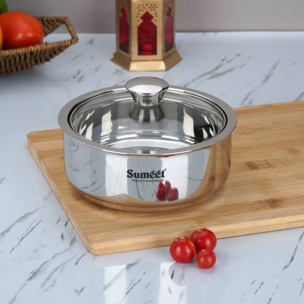 Sumeet Stainless Steel DoubleWall Insulated Hot Roti Pot Casserole with Glass Lid, 1L Serve Casserole Set
