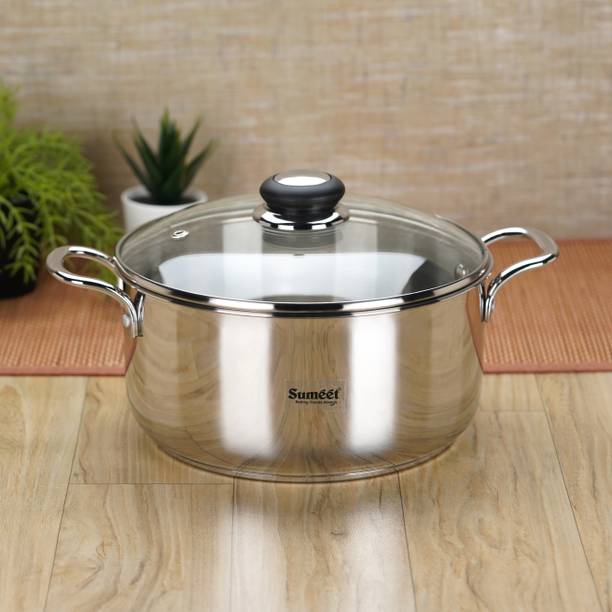 Sumeet Stainless Steel InductionBottom Casserole with Glass Lid 3.2LTR, 21cm Dia,Silver Pack of 2 Serve Casserole