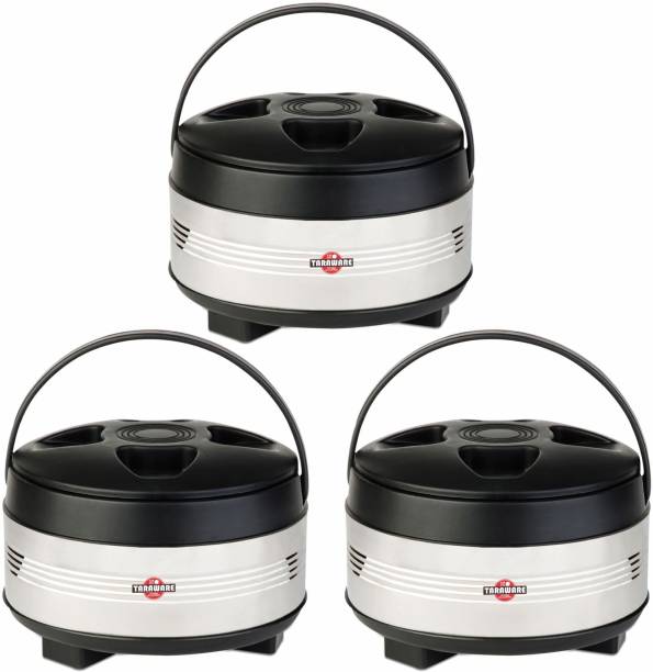 Tara Ware Double Layer Stainless Steel Casserole ideal for Roti & Chapati Pack of 3 Cook and Serve Casserole Set