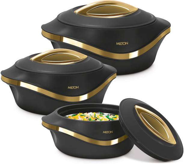 मिल्टन Pearl Inner Stainless Steel Jr. Set of 3 (455 ml, 860 ml, 1270 ml), Black 3 का पैक सर्व कैसरोल