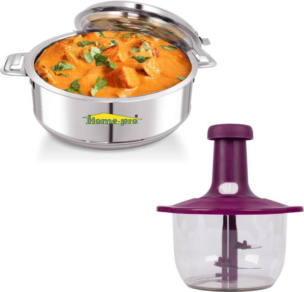 Home-pro Classy Casserole & Chopper 1500ML | Ideal for Serving Sabji / Rice / Dal Pack of 2 Serve Casserole Set