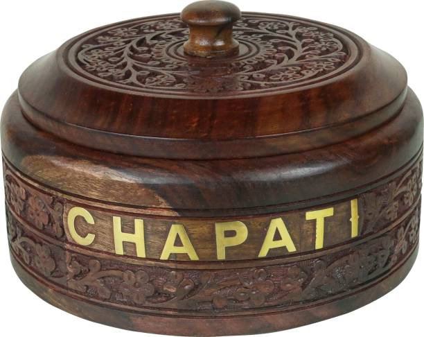 DOGAR ESSENTIALS Wooden Handcrafted With Carved Art Chapati Box, Best For Kitchen Use Thermoware Casserole