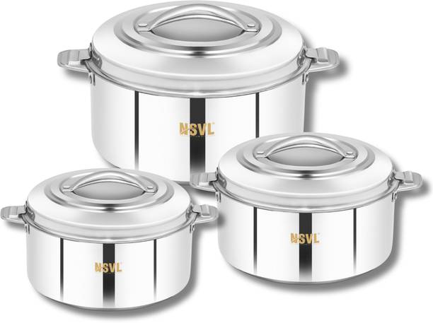 NSVL Stainless Steel Double Insulated Hot Pot Thermoware Casserole Pack of 3 Cook and Serve Casserole Set