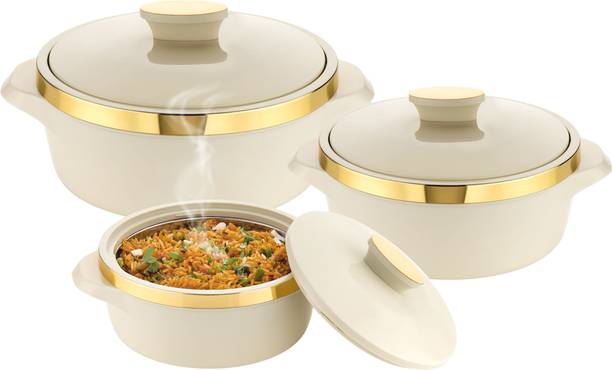 नारिया NEW CASSEROLE SET COMES WITH 3 DIFFERENT CAPACITY FOR EVERYDAY USE AT HOME 3 का पैक थर्मोवेयर कैसरोल सेट