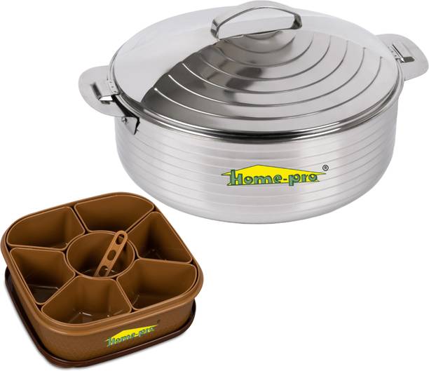 Home-pro Casserole 3500ML Jupiter Design and Plastic Masala Dabba Pack of 2 Serve Casserole Set