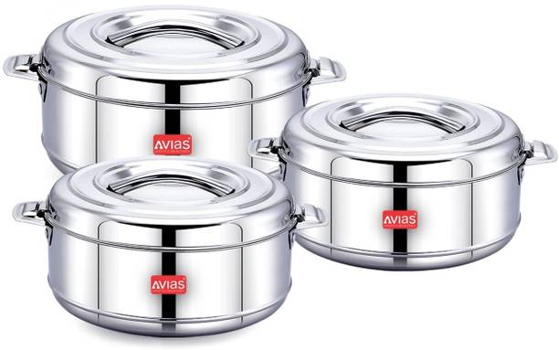 अवियास Astra Stainless Steel Hot Boxes for for Rice, Gravy, Poha, Curry 3 का पैक सर्व कैसरोल