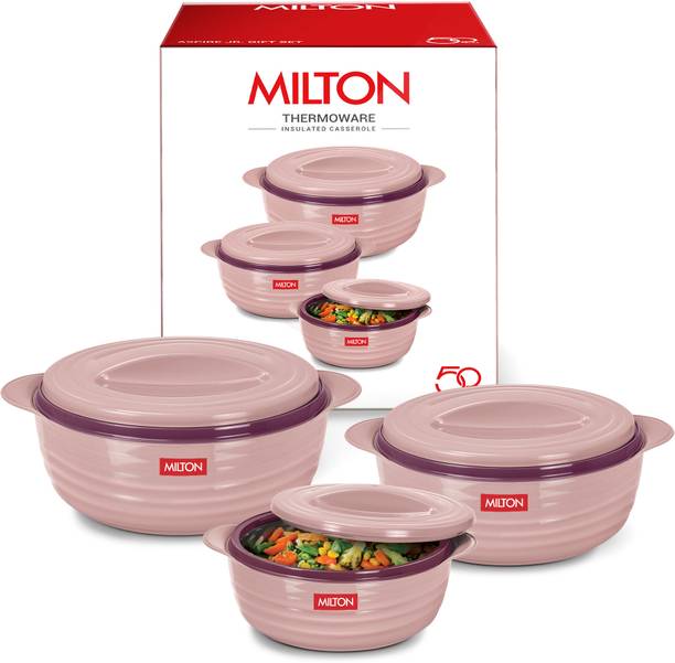 MILTON Aspire Jr. Set Inner Stainless Steel Casseroles, Cherry Pink Pack of 3 Serve Casserole