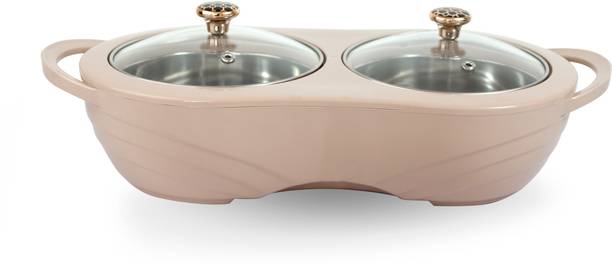Richcraft Dual Serving Stainless Steel Casserole Server with Glass Lids Pack of 1 Thermoware Casserole Set
