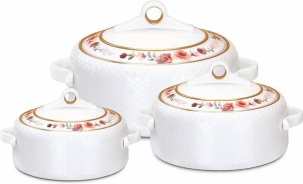 NAYASA Coral Insulated Casserole | Stainless Steel Inner | Food Grade | White Pack of 3 Serve Casserole Set
