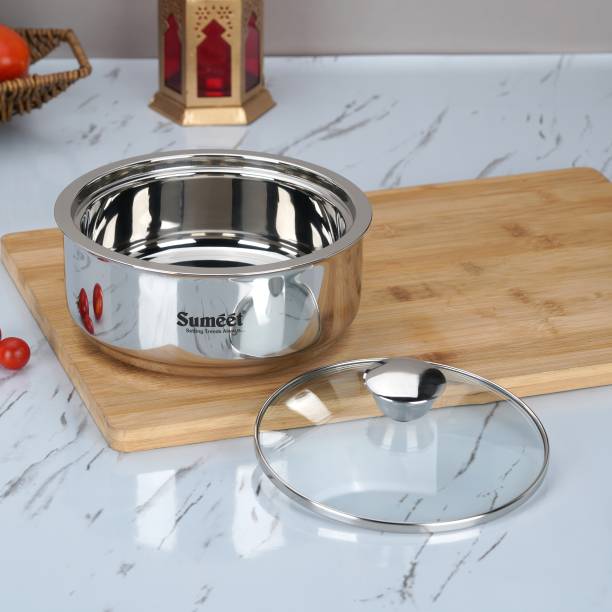 Sumeet Stainless Steel Double Wall Insulated Hot Roti Pot Casserole with Glass Lid,1.6L Cook and Serve Casserole