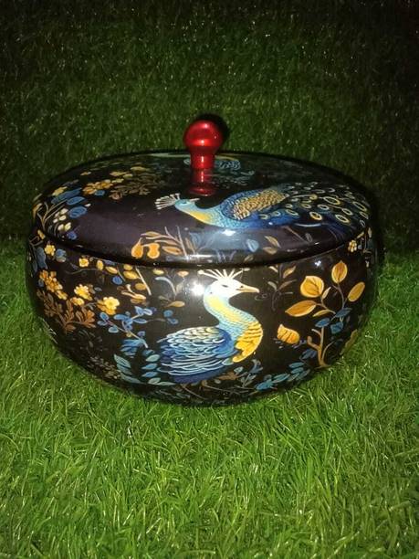 Sehar Industries Wooden Chapati Box in Antique Wooden Peacock Design and Serve Cook and Serve Casserole
