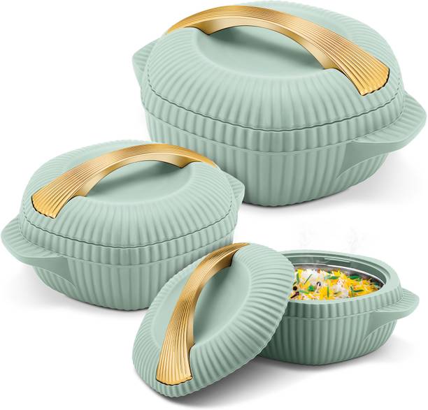 मिल्टन Oyster Jr. Set of 3 PU Insulated Inner Steel Casseroles 455ml, 860ml & 1.27L 3 का पैक सर्व कैसरोल सेट