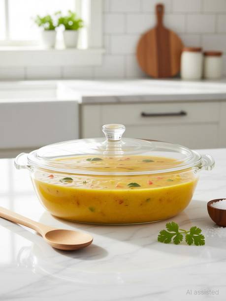 promise plus group Glass Serving Bowl Glass Casserole Deep Round - (1.26 LTR) Oven and Microwave Safe Serving Bowl with Glass Lid (Set of 1)