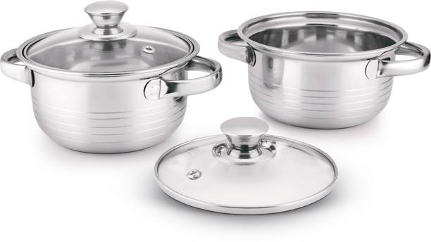Classic Essentials Stainless Steel Marvel Casserole with Glass Lid Pack of 2 Cook and Serve Casserole Set