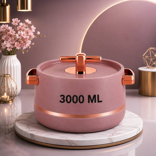 SHADDYS COLLECTION 3000 ML Luxury Insulated Hot Pot Casserole with Golden Handle Serve Casserole