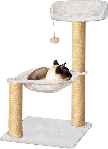 WUDYHUB Cat Tree with Hanging Ball, Sisal Scratching Posts-Cozy Design of Cat Hammock Free Standing Cat Tree