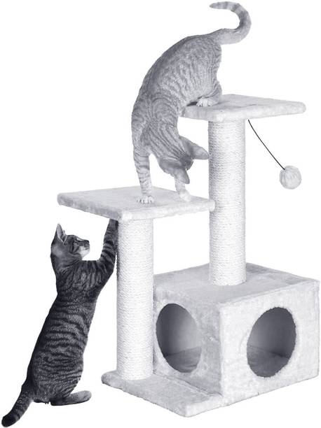 WUDYHUB Premium Multilevel Fur Fabric Cat Tree Condos Hanging Ball Cat House Free Standing Cat Tree