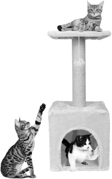 WUDYHUB Cat Activity Tree and Scratching Post, Carpeted Natural Sisal Tower Free Standing Cat Tree