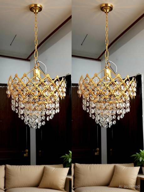 Baslash Crystal Gold polish metal 160mm chandelier hanging ceiling jhoomer pack of 2 Chandelier Ceiling Lamp