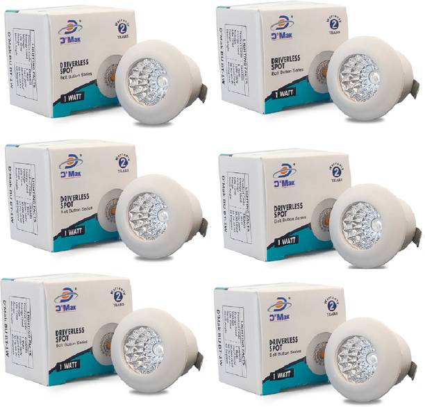 d'mak D’Mak™ 1 Watt LED COB/Spot Light/Button Light (Blue) Square Driver Included pack of 6 रिसेस्ड  सीलिंग लैंप