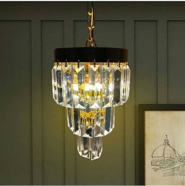 Shri Mahal Antiques 160mm Crystal Chandelier for Home Decor, Jhumar for Ceiling, LED Bulb Included Chandelier Ceiling Lamp