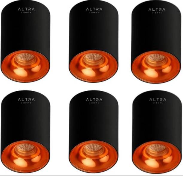 ALTRALIGHTS 12W Black & Rose Gold LED Cylinder Downlight Warm White Pack of 6 Cob Light Ceiling Lamp
