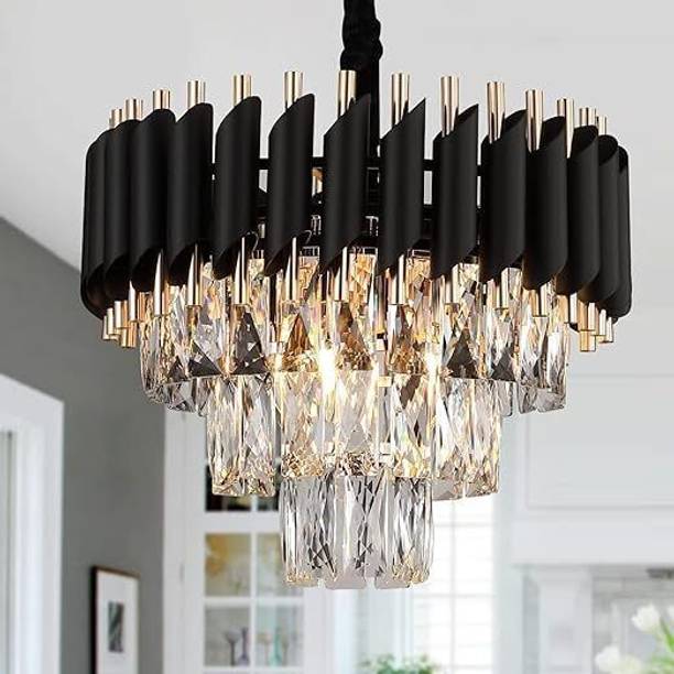 Adwait Crystal Chandelierl Hanging Ceiling Pendant Jhoomer 400mm Black Gold Chandelier Chandelier Ceiling Lamp