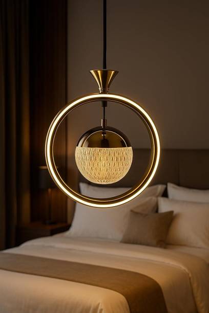 SWIATLO Modern LED Pendant Golden Ring with Crystal Textured Glass Shade for Living Room Pendant Lamp Ceiling Lamp