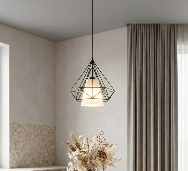 DECORLIA EMPORIO Diamond Ceiling Lamp with LED Bulb –Fabric Inner Shade Pendants Ceiling Lamp