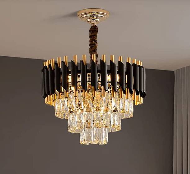 Virya Crystal Black Gold Polish metal 400mm Chandelier Hanging Ceiling Pendant Jhoomer Chandelier Ceiling Lamp