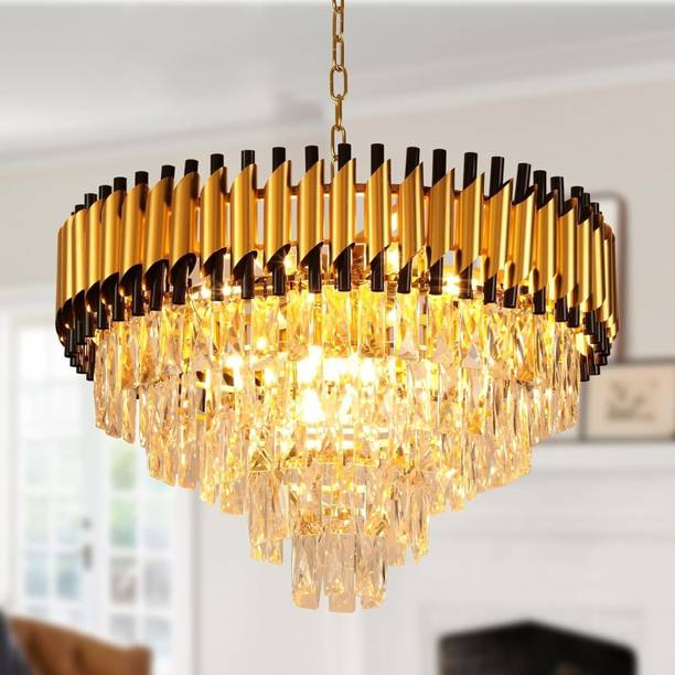 SHINEFLY Modern Crystal Chandelier 600mm Gold Black Chandelier Ceiling Lamp
