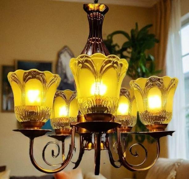 Baslash 5-Light Gold Chandelier, Globe Hanging jhumar Light (Bulb Not Included) Chandelier Ceiling Lamp