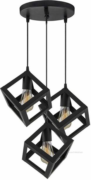 HomesElite Cube Square Shape Metal Black Hanging Pendant Ceiling Light Lamp Stylish Classic for Home Decoration Kitchen Dining Table Modern Lighting Living Room Bedroom Triple Cluster Antique Unique Chandelier Vintage (Bulb Not Included) Chandelier Ceiling Lamp
