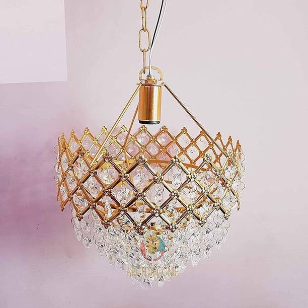 Baslash Crystal Hanging Pendant Beautiful Jhumar Ceiling Lamp with s4 Crystal (Golden) Chandelier Ceiling Lamp