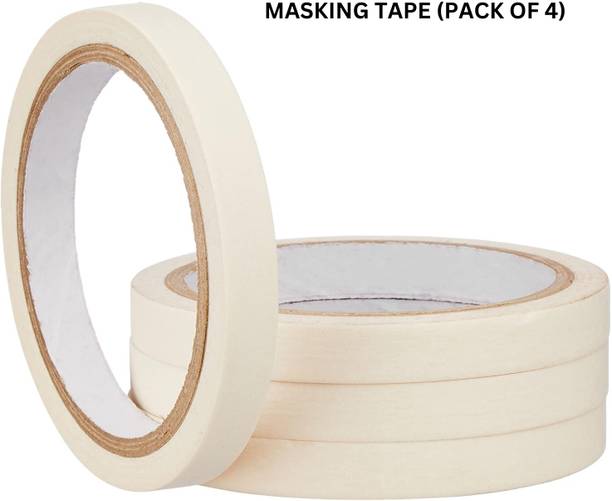 VOIISH Single sided Used Carpenter Labeling, Painting, Packing Adhesive Leaves No Residue. Masking Tape 1/2 Inch 12 mm x 25 Meters (Pack of 4) of Multi-Use, Easy Tear Tape (Manual)